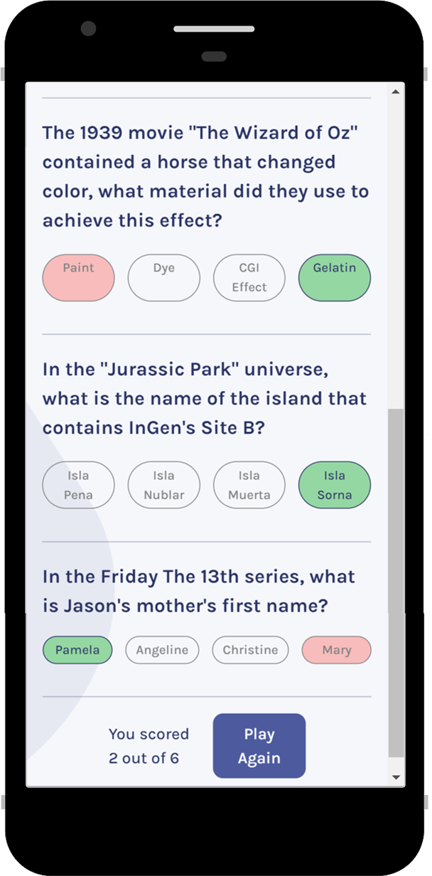 react quiz mobile page